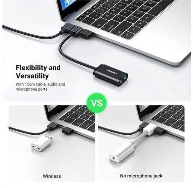 Alt view image 6 of 7 - USB to Audio Jack Sound Card Adapter with Dual TRS 3-Pole 3.5mm Headphone and Microphone USB to Aux 3.5mm External Audio Converter for Windows Mac Linux PC Laptops Desktops PS5 Switch 2