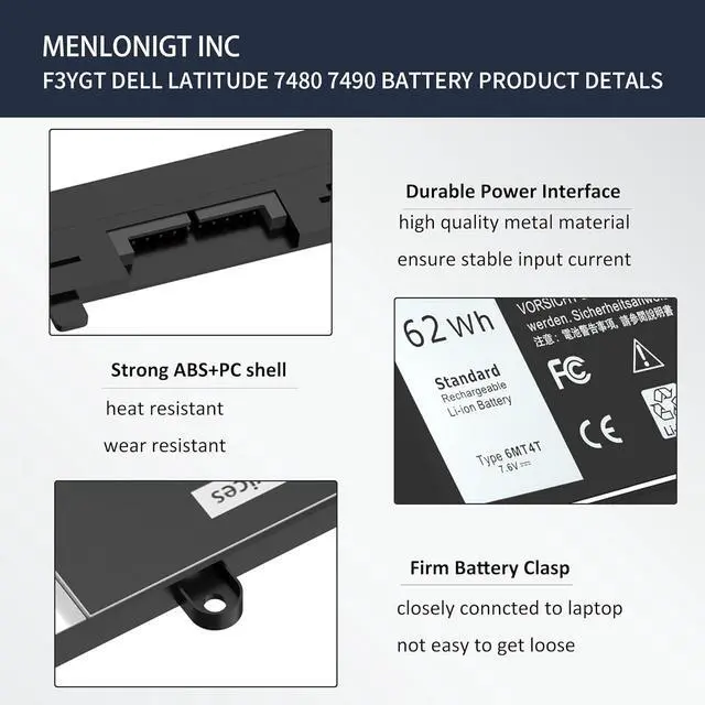 Alt view image 4 of 5 - 6MT4T Battery E5470 battery E5570 battery Compatible with Dell Latitude 14 5470 E5470 15 5570 E5570 Precision 15 3510 M3510 Series Notebook Replacement for 7V69Y TXF9M 79VRK HK6DV 07V69Y [7.6V/62Wh]