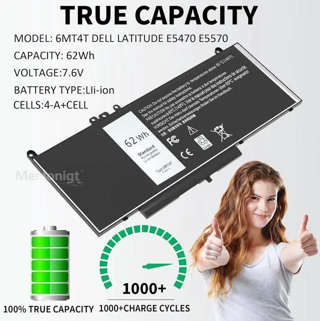 Alt view image 3 of 5 - 6MT4T Battery E5470 battery E5570 battery Compatible with Dell Latitude 14 5470 E5470 15 5570 E5570 Precision 15 3510 M3510 Series Notebook Replacement for 7V69Y TXF9M 79VRK HK6DV 07V69Y [7.6V/62Wh]