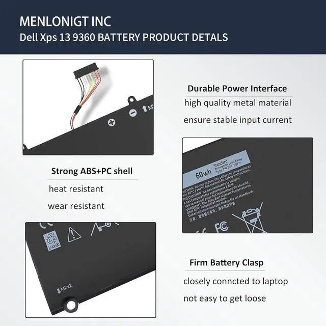 Alt view image 5 of 6 - PW23Y Laptop Battery Replacement for Dell XPS 13 9360 P54G002 13-9360-D1605G 13-9360-D1605T 13-9360-D1609 13-9360-D1609G 13-9360-D1705G Series Rechargeable TP1GT RNP72 0RNP72 0TP1GT