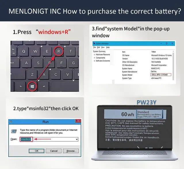 Alt view image 6 of 6 - PW23Y Laptop Battery Replacement for Dell XPS 13 9360 P54G002 13-9360-D1605G 13-9360-D1605T 13-9360-D1609 13-9360-D1609G 13-9360-D1705G Series Rechargeable TP1GT RNP72 0RNP72 0TP1GT