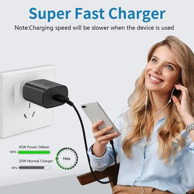 Alt view image 3 of 7 - 45W Super Fast Charger Type C, USB C Android Phone Charger for Samsung Galaxy S23 Ultra/S23/S23+/S22 Ultra/S22+/S22, Note 10/Note 20/S20/S21/S10/S9/S8, Galaxy Tab S7/S8, 45 Watt Charger Block