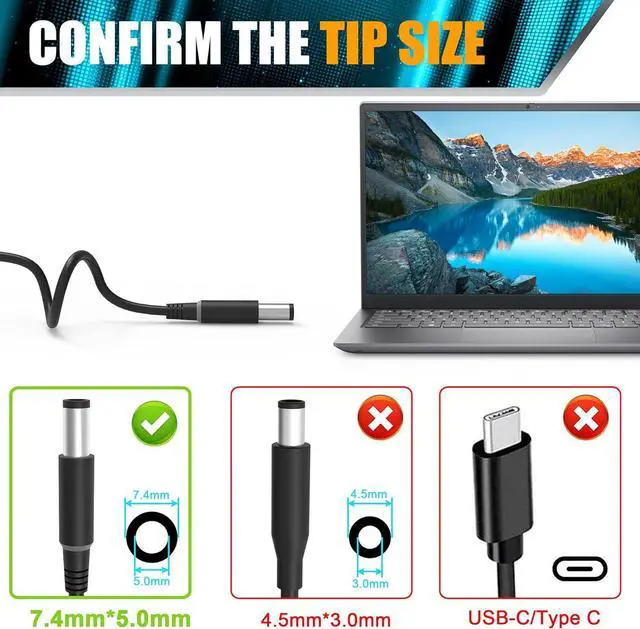 Alt view image 2 of 6 - Replacement for Dell 130W 7.4mm Tip AC Adapter Charger PA-4E LA130PM121 DA130PE1-00 JU012 CM161 Inspiron 15 7000 7559 G3 G5 Charger d6000 Docking Station Laptop Power Cord