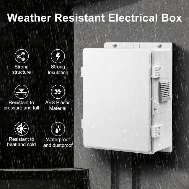 Alt view image 2 of 7 - Outdoor Electrical Junction Box, ABS Water Resistant Enclosure with Internal Mounting Panel & Hinged Cover, 9.2" H* 7" L* 4.6" W