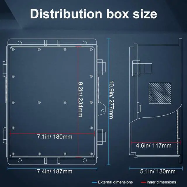 Alt view image 6 of 7 - Outdoor Electrical Junction Box, ABS Water Resistant Enclosure with Internal Mounting Panel & Hinged Cover, 9.2" H* 7" L* 4.6" W