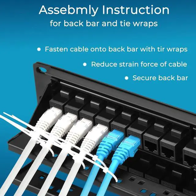 Alt view image 6 of 6 - Patch Panel 48 Port Cat6A with Inline Keystone 10G Support, Pass-Thru Coupler UTP 19-Inch with Removable Back Bar, 1U Network Patch Panel for Cat6A,Cat6, Cat5e, Cat5 Cabling
