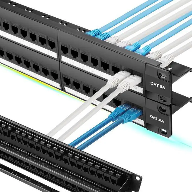 Main image of Patch Panel 48 Port Cat6A with Inline Keystone 10G Support, Pass-Thru Coupler UTP 19-Inch with Removable Back Bar, 1U Network Patch Panel for Cat6A,Cat6, Cat5e, Cat5 Cabling