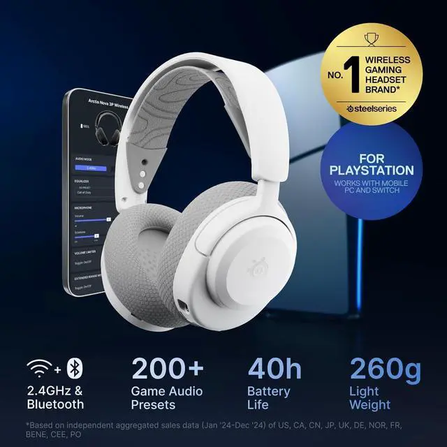 Alt view image 2 of 7 - SteelSeries Arctis Nova 3P Wireless Multi-Platform Gaming Headset  Mobile App Control  40 HR Battery  Neodymium Magnetic Drivers  2.4GHz/Bluetooth  PS5, PS4, PC, Switch, Mobile  White