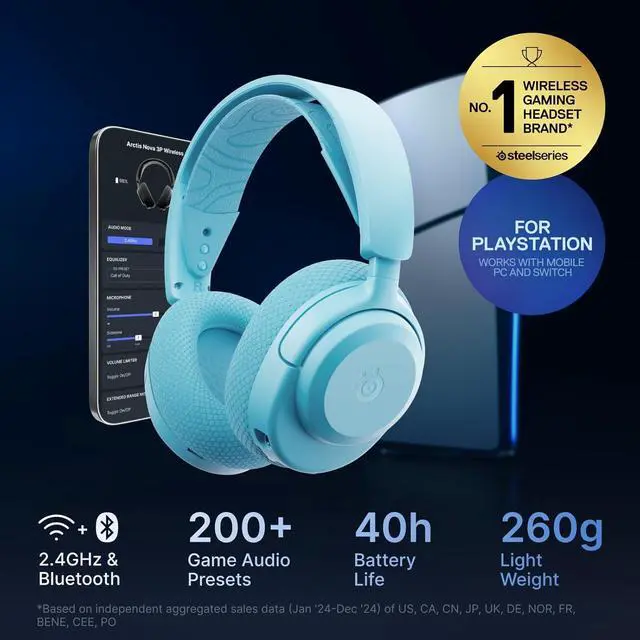Alt view image 2 of 7 - SteelSeries Arctis Nova 3X Wireless Multi-Platform Gaming Headset  Mobile App Control  40 HR Battery  Neodymium Magnetic Drivers  2.4GHz/Bluetooth  Xbox, PS5, PC, Switch, Mobile  Aqua