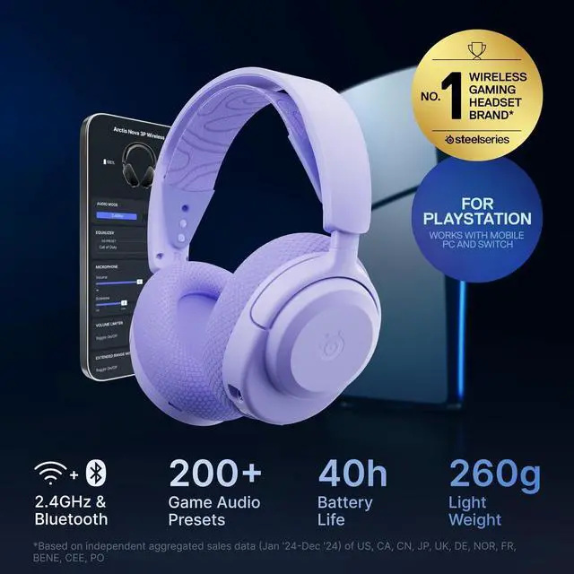 Alt view image 2 of 7 - SteelSeries Arctis Nova 3X Wireless Multi-Platform Gaming Headset  Mobile App Control  40 HR Battery  Neodymium Magnetic Drivers  2.4GHz/Bluetooth  Xbox, PS5, PC, Switch, Mobile - Lavender