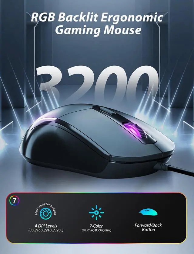 Alt view image 4 of 7 - Mechanical Gaming Keyboard and Mouse, LED Backlit 98-Key Floating Keycap & 4 DPI RGB Gaming Mouse with Mouse Pad, Full Anti-Ghost Light Up Wired Computer Keyboards for MAC PC Gamer Accessories