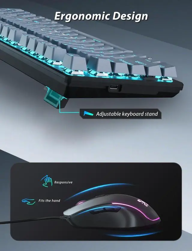 Alt view image 6 of 7 - Mechanical Gaming Keyboard and Mouse, LED Backlit 98-Key Floating Keycap & 4 DPI RGB Gaming Mouse with Mouse Pad, Full Anti-Ghost Light Up Wired Computer Keyboards for MAC PC Gamer Accessories
