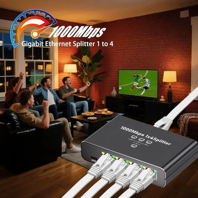 Alt view image 3 of 7 - Gigabit Ethernet Splitter 1 to 4-1000Mbps RJ45 Port Router Switch with USB-C Power, Plug & Play 1-in-4-Out LAN Adapter for Cat5/5e/6/7/8 Cables, High Speed Network Switch for Desktop Printer Camera
