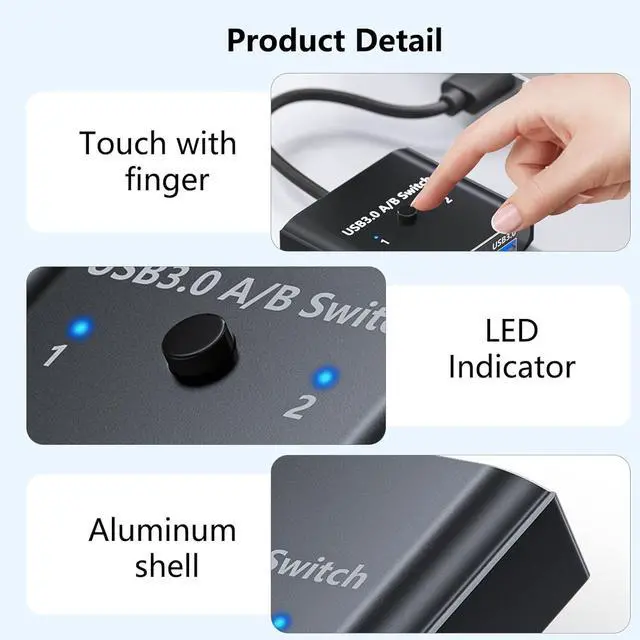 Alt view image 4 of 7 - USB 3.0 Bi-Directional Switch - USB3.0 Switcher 2-in-1 Out | 1-in-2 Out Share 2 Computers, Plug & Play Aluminum USB Selector | Splitter Sharing Devices for Mouse Keyboard Printer Scanner