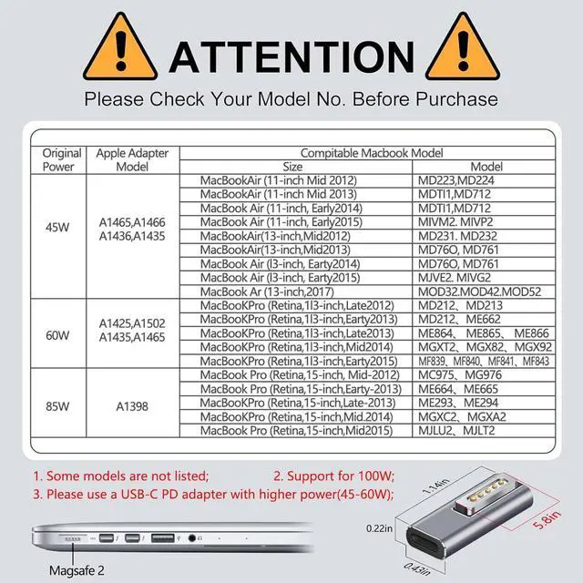 Alt view image 2 of 6 - 100W Magnetic Charger for MacBook Air - Mag-netic L-Tip USB C Female to T-Tip Male Adapter, Fast Charging Type-C PD Power Converter Safe 2 Support for MacBook Pro Air 2013-2015 MD223 A1465 A1466