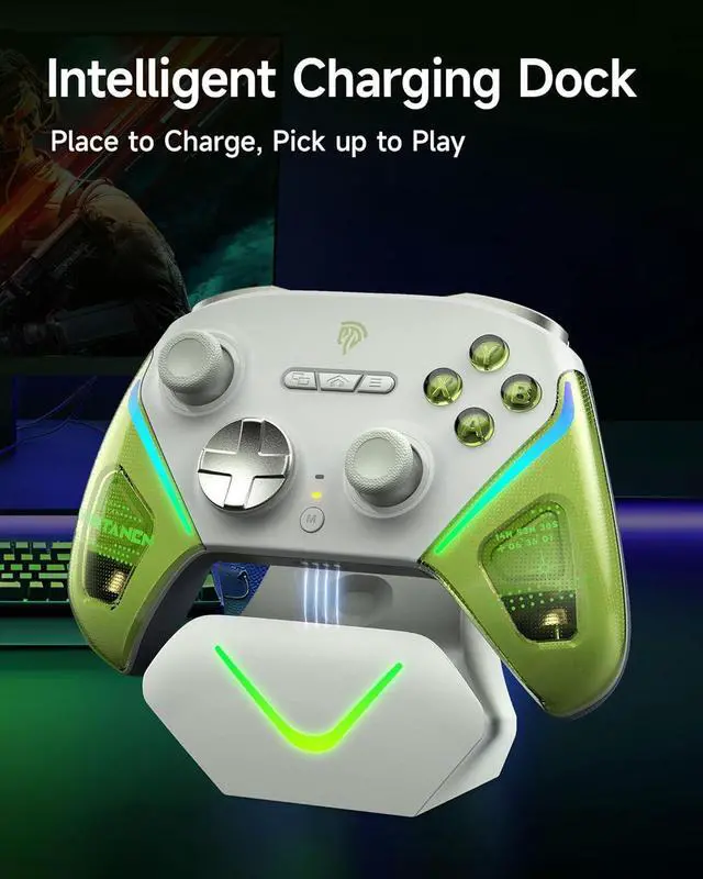 Alt view image 2 of 7 - Wireless Gaming Controller  TMR Joysticks, Dual-Mode Triggers, Mechanical Keys, 1000Hz Polling, RGB  Bluetooth Gamepad for PC/Switch/Switch 2/iOS/Android TV with Charging Dock - Green