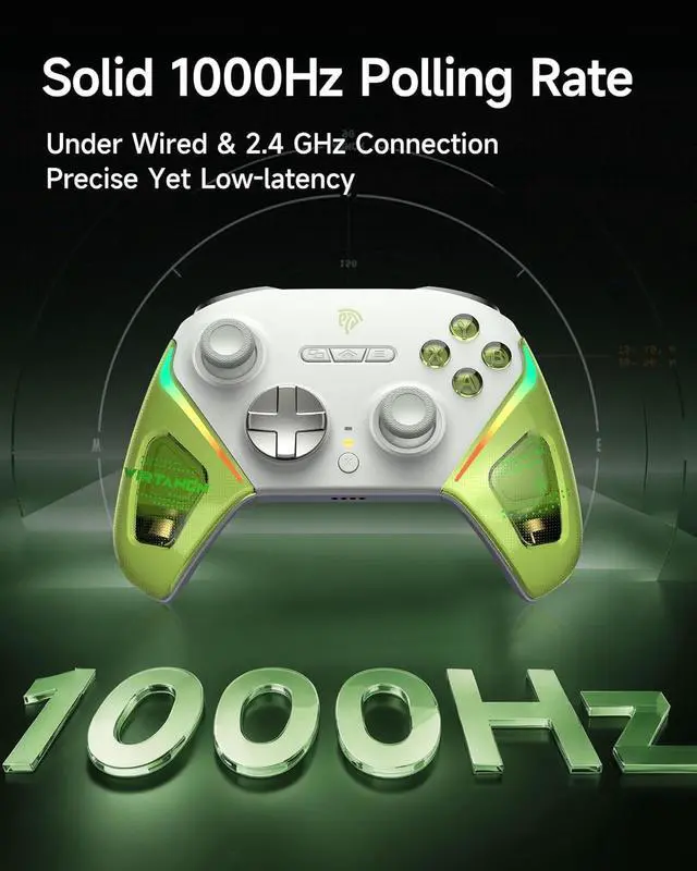 Alt view image 6 of 7 - Wireless Gaming Controller  TMR Joysticks, Dual-Mode Triggers, Mechanical Keys, 1000Hz Polling, RGB  Bluetooth Gamepad for PC/Switch/Switch 2/iOS/Android TV with Charging Dock - Green