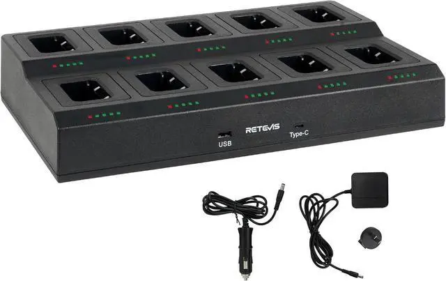 Main image of Retevis RT68 10-Way Charger, Multi Unit Rapid Charger, for Retevis RT68 RT68H NR10 Walkie Talkie and Battery, 5 LED Indicators, Individually Replaceable Base, AC/DC Adapter,Multiple Protection