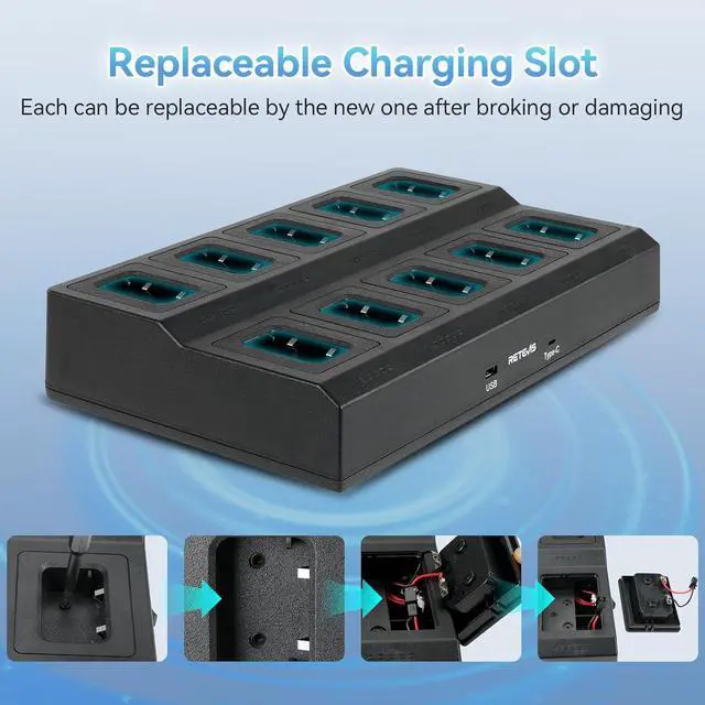 Alt view image 4 of 7 - Retevis RT68 10-Way Charger, Multi Unit Rapid Charger, for Retevis RT68 RT68H NR10 Walkie Talkie and Battery, 5 LED Indicators, Individually Replaceable Base, AC/DC Adapter,Multiple Protection