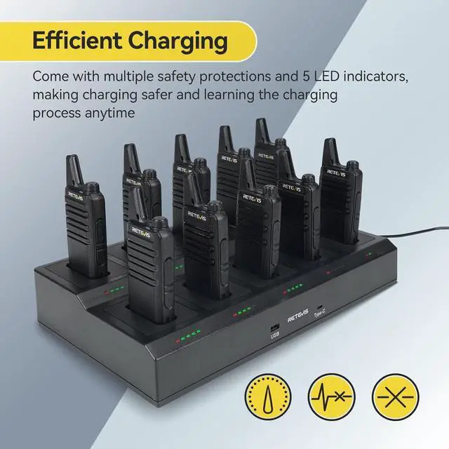 Alt view image 2 of 7 - Retevis RT22 Two Way Radio,Rechargeable Walkie Talkies Long Range(10 Pack) with 10 Way Gang Charger,Charging Progress Bar,Workplace Organization,Compact Walkie Talkie for Adults Office School Daycare