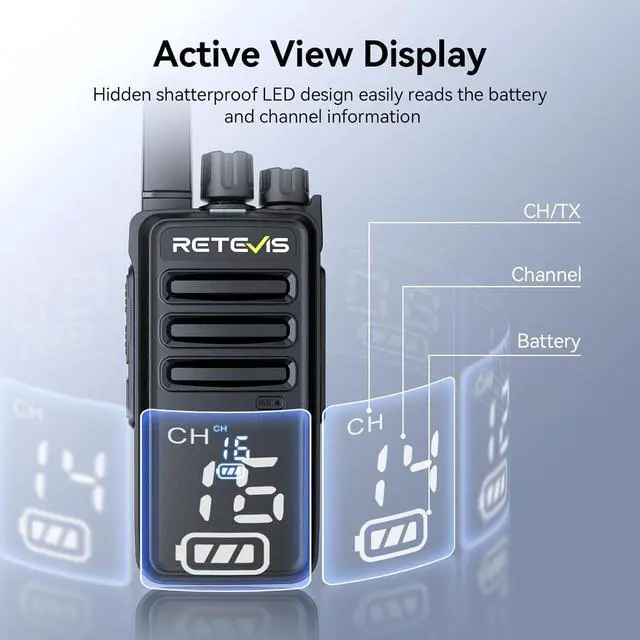 Alt view image 2 of 7 - Retevis RT68H Two Way Radio,Walkie Talkies Long Range, Visualization,Shatterproof Hidden Display,VOX Hands Free, Rechargeable Walkie Talkie for Adults with Charging Base,for Factory Warehouse(10 Pack)