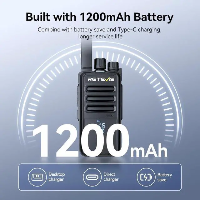 Alt view image 5 of 7 - Retevis RT68H Two Way Radio,Walkie Talkies Long Range, Visualization,Shatterproof Hidden Display,VOX Hands Free, Rechargeable Walkie Talkie for Adults with Charging Base,for Factory Warehouse(10 Pack)