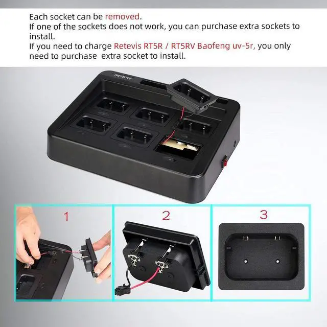 Alt view image 5 of 7 - Retevis RT29 Ailunce HD1 Walkie Talkie Six-Way Charger, Practical Multi Charger Compatible with Retevis RT29 RB23 Ailunce HD1 Two Way Radio (1 Pack)