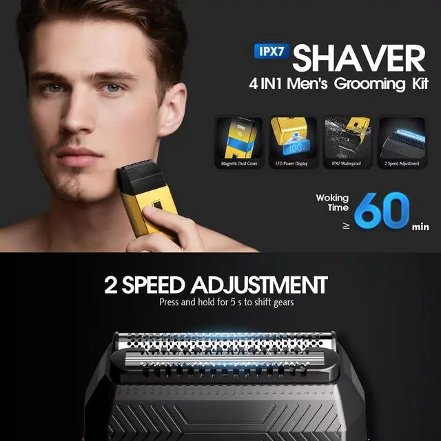 Alt view image 4 of 6 - 4-in-1 Men's Grooming Kit, Manscape Adjustable Beard Trimmer, Body Trimmer, Nose Hair Trimmer & Foil Shaver, IPX7 Waterproof, LED Display, Cordless for Face & Body, for Home, Gift for Men