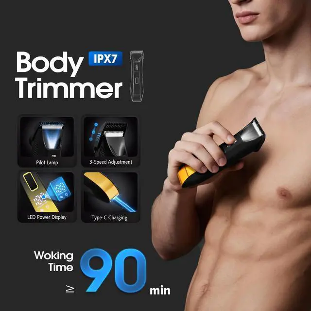 Alt view image 3 of 6 - 4-in-1 Men's Grooming Kit, Manscape Adjustable Beard Trimmer, Body Trimmer, Nose Hair Trimmer & Foil Shaver, IPX7 Waterproof, LED Display, Cordless for Face & Body, for Home, Gift for Men