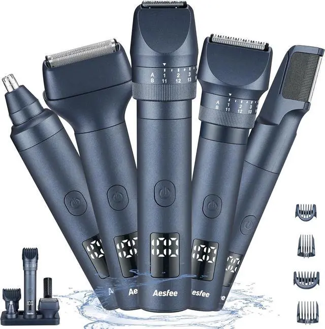 Main image of Beard Trimmers Kit for Men Precise Dial Adjustable 20 Lengths, 5-IN-1 Electric Shavers and Hair Clippers Set - Body Nose Ear Mustache Hair Trimmers Razors Waterproof Wet/Dry - USB-C Charging Dock