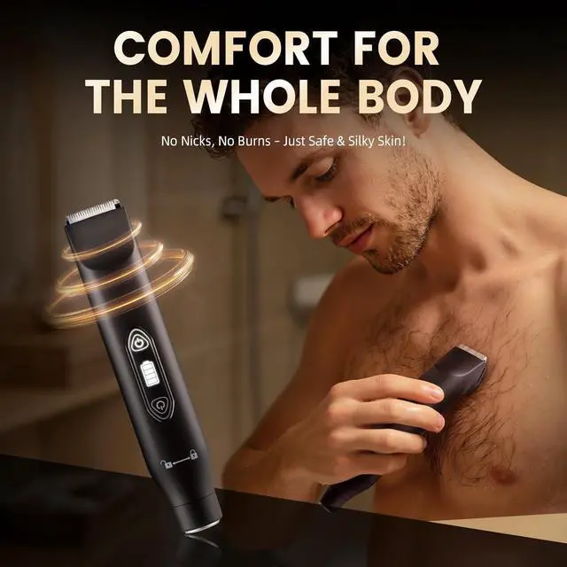 Alt view image 2 of 7 - Body Hair Trimmer for Men,3 in 1 Electric Razor with Ceramic Blades, IPX7 Waterproof, USB Rechargeable, Painless Hair Removal for Face,Body,Nose,Groin, Travel Grooming Kit (Black)
