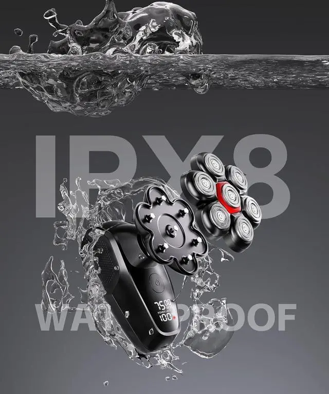 Alt view image 4 of 7 - Head Shavers for Bald Men, Magnetic 7D Electric Razor IPX8 Waterproof for Bald Men, Wet/Dry LED Display Rechargeable Rotary Shaver 5 in 1 Grooming Kit with USB-C Charge