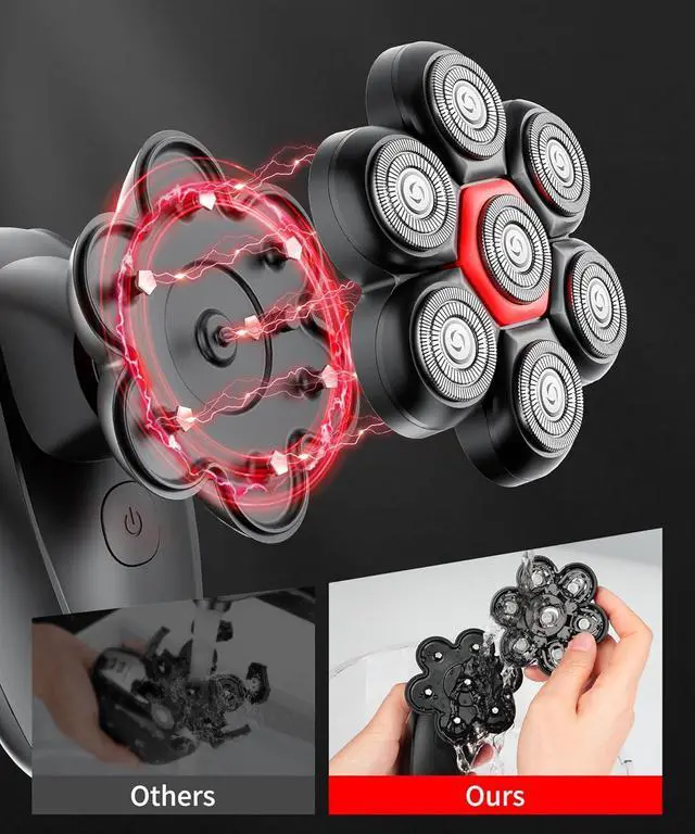 Alt view image 2 of 7 - Head Shavers for Bald Men, Magnetic 7D Electric Razor IPX8 Waterproof for Bald Men, Wet/Dry LED Display Rechargeable Rotary Shaver 5 in 1 Grooming Kit with USB-C Charge