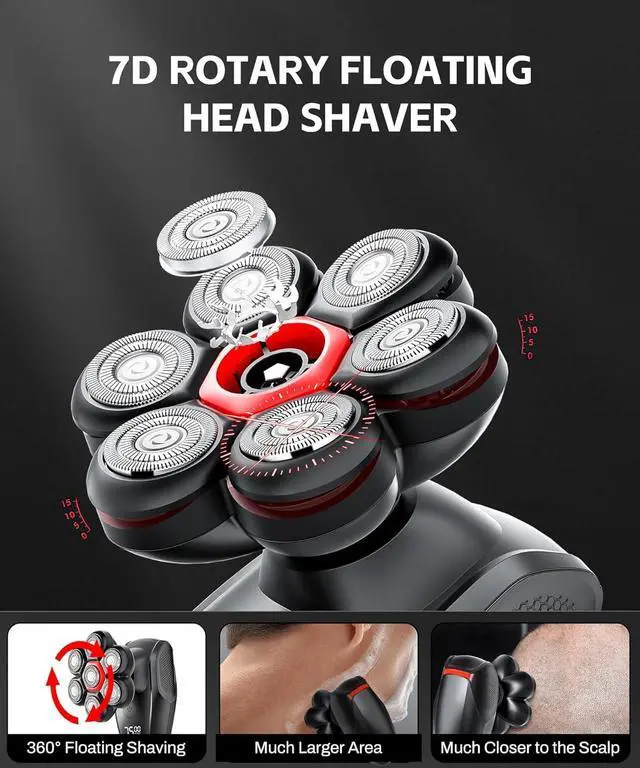 Alt view image 3 of 7 - Head Shavers for Bald Men, Magnetic 7D Electric Razor IPX8 Waterproof for Bald Men, Wet/Dry LED Display Rechargeable Rotary Shaver 5 in 1 Grooming Kit with USB-C Charge
