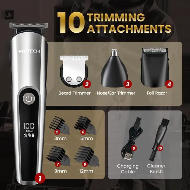 Alt view image 5 of 6 - Beard Trimmer for Men, 3 in 1 Hair Clippers for Men Kit, Nose,Ear,Micro Electric Shaver, Mens Grooming Set Cordless with LED Display IPX6 Waterproof (Silver)