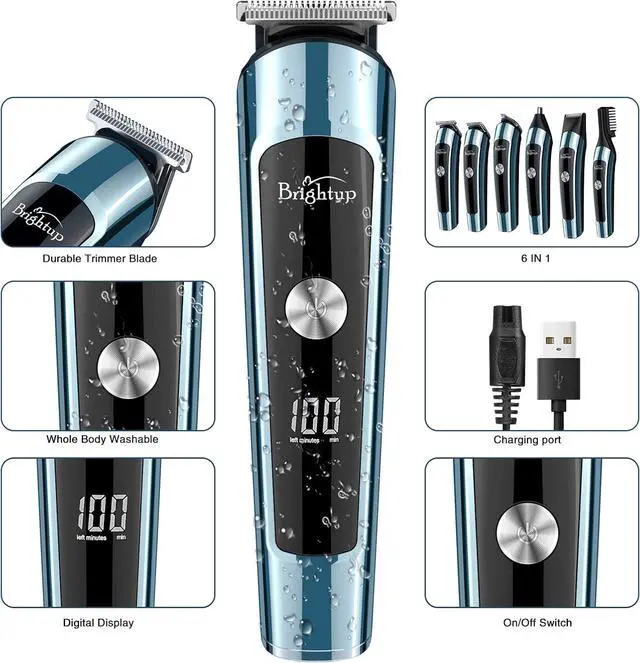 Alt view image 5 of 7 - Beard Trimmer for Men, IPX7 Waterproof Mens Grooming Kit with Cordless Hair Clippers, Electric Razor with LED Display, Shavers for Mustache, Body, Face, Ear, Nose Hair Trimmer, Gifts for Men