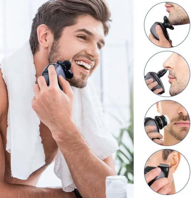 Alt view image 3 of 7 - 5-in-1 Electric Razor for Men, Wet&Dry Rechargeable Mens Rotary Shavers, 4D Floating 5 Head Cordless Grooming Kit with Waterproof IPX7, Beard, Nose, Ear, Body Hair Trimmer, Face Cleaning Brush