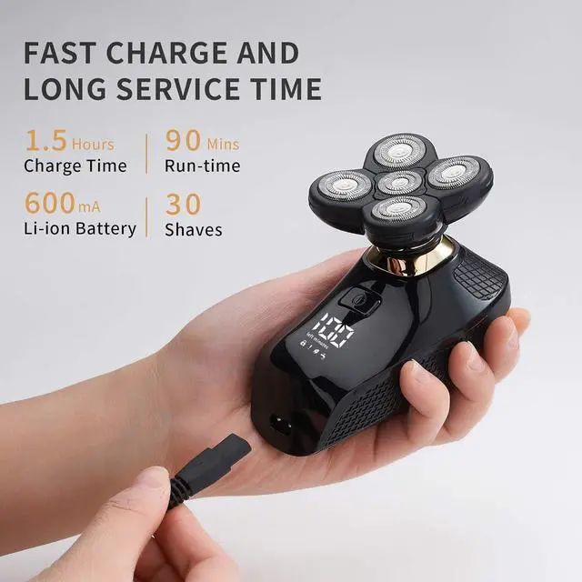 Alt view image 5 of 7 - 4 in 1 Electric Head Shaver Set - Bald Shaver, Wet & Dry, Cordless, with Nose & Ear Trimmer, Facial Cleansing, Rechargeable, IPX6 Waterproof