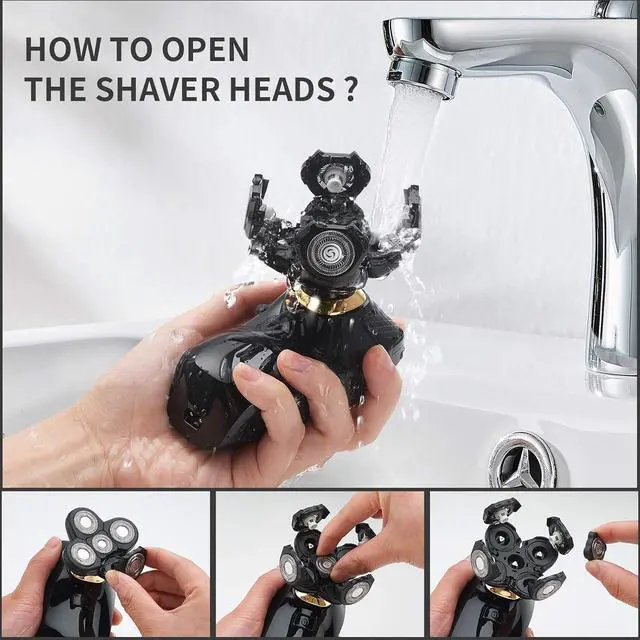 Alt view image 6 of 7 - 4 in 1 Electric Head Shaver Set - Bald Shaver, Wet & Dry, Cordless, with Nose & Ear Trimmer, Facial Cleansing, Rechargeable, IPX6 Waterproof