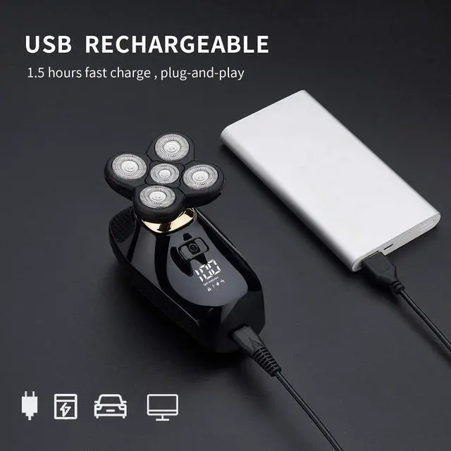 Alt view image 7 of 7 - 4 in 1 Electric Head Shaver Set - Bald Shaver, Wet & Dry, Cordless, with Nose & Ear Trimmer, Facial Cleansing, Rechargeable, IPX6 Waterproof