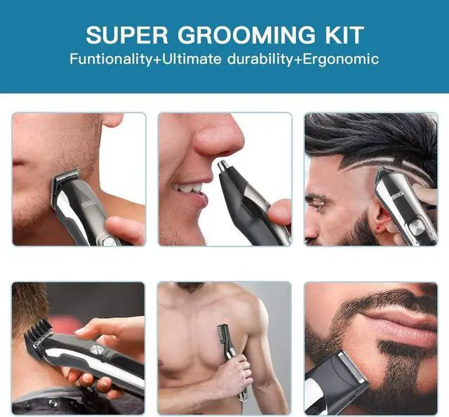 Alt view image 4 of 6 - Facial Hair Trimmer for Men Electric Clippers and Grooming Sets for Pubic Hair Beard Nose Trimmer Kits USB Rechargeable IPX7 Waterproof