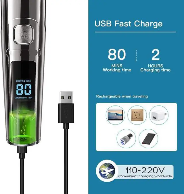 Alt view image 2 of 6 - Facial Hair Trimmer for Men Electric Clippers and Grooming Sets for Pubic Hair Beard Nose Trimmer Kits USB Rechargeable IPX7 Waterproof