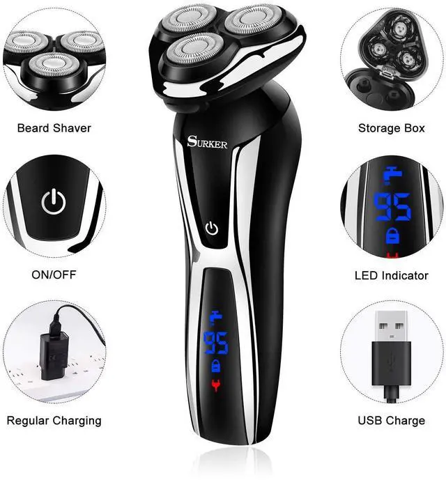Alt view image 4 of 7 - Electric Shaver Razor Cordless Beard Trimmer for Men Nose Hair Trimmer 3 in 1 Grooming Kit Plus 1 Facial Cleansing Brush Waterproof USB Rechargeable Dry Wet