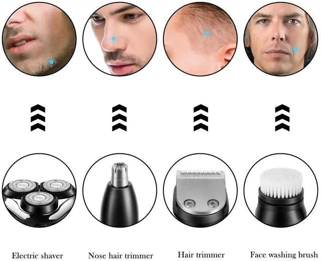 Alt view image 2 of 7 - Electric Shaver Razor Cordless Beard Trimmer for Men Nose Hair Trimmer 3 in 1 Grooming Kit Plus 1 Facial Cleansing Brush Waterproof USB Rechargeable Dry Wet