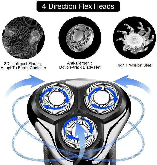 Alt view image 3 of 7 - Electric Shaver Razor Cordless Beard Trimmer for Men Nose Hair Trimmer 3 in 1 Grooming Kit Plus 1 Facial Cleansing Brush Waterproof USB Rechargeable Dry Wet