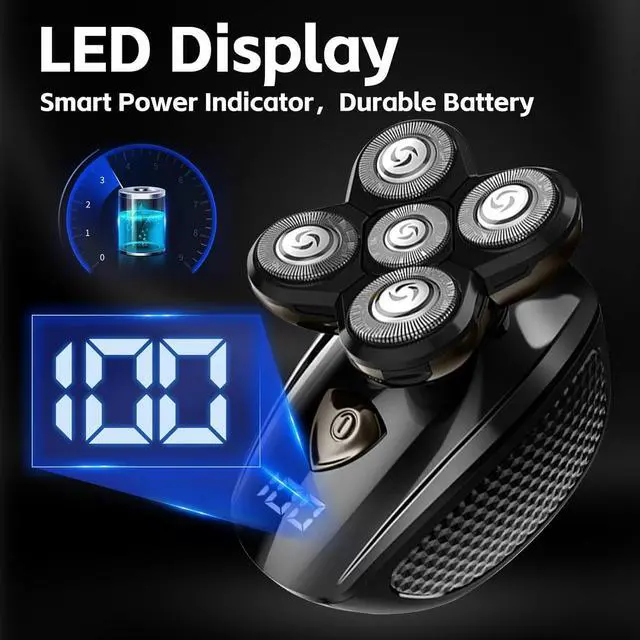 Alt view image 2 of 7 - Bald Head Shaver,Electric Head Shavers for Bald Men, 5-in-1 Head and Face Grooming Kit, Waterproof Cordless Rotary Razor and USB Rechargeable,Gifts for Men