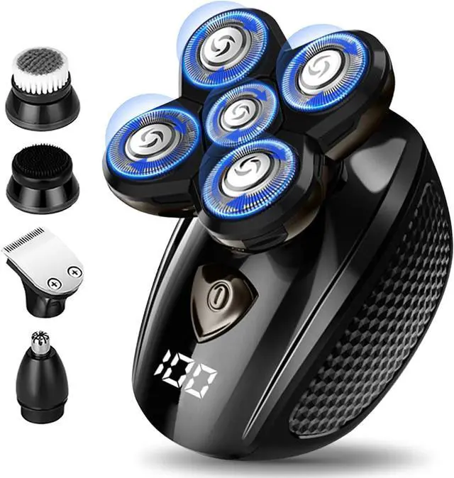 Main image of Bald Head Shaver,Electric Head Shavers for Bald Men, 5-in-1 Head and Face Grooming Kit, Waterproof Cordless Rotary Razor and USB Rechargeable,Gifts for Men