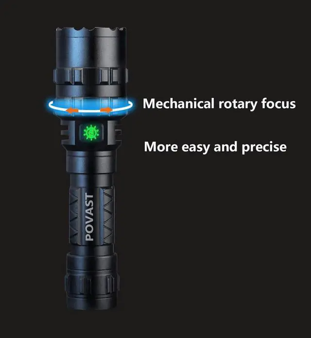 Alt view image 2 of 6 - PVL2 Zoomable Green Light Rechargeable Led Flashlight, 1200 lumens Outdoor Bright Torch Light with Battery for Hunting