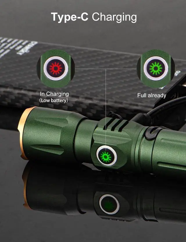 Alt view image 6 of 6 - Mini Rechargeable LED Super Bright Flashlight,IP67 Waterproof Zoomable 2000 Lumens Tactical Flashlight with Magnets,4 Adjustable Light Source Modes for Camping,Hiking,Outdoor,Emergencies(Green)