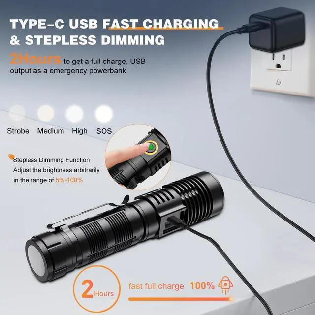 Alt view image 4 of 7 - Small Tactical Flashlights High Lumens - 1500 Meters Long Beam Super Bright LED Magnetic Flashlight USB Rechargeable Zoomable 5Modes Long Beam Spotlight Flashlight for Hiking, Camping, 1pcs